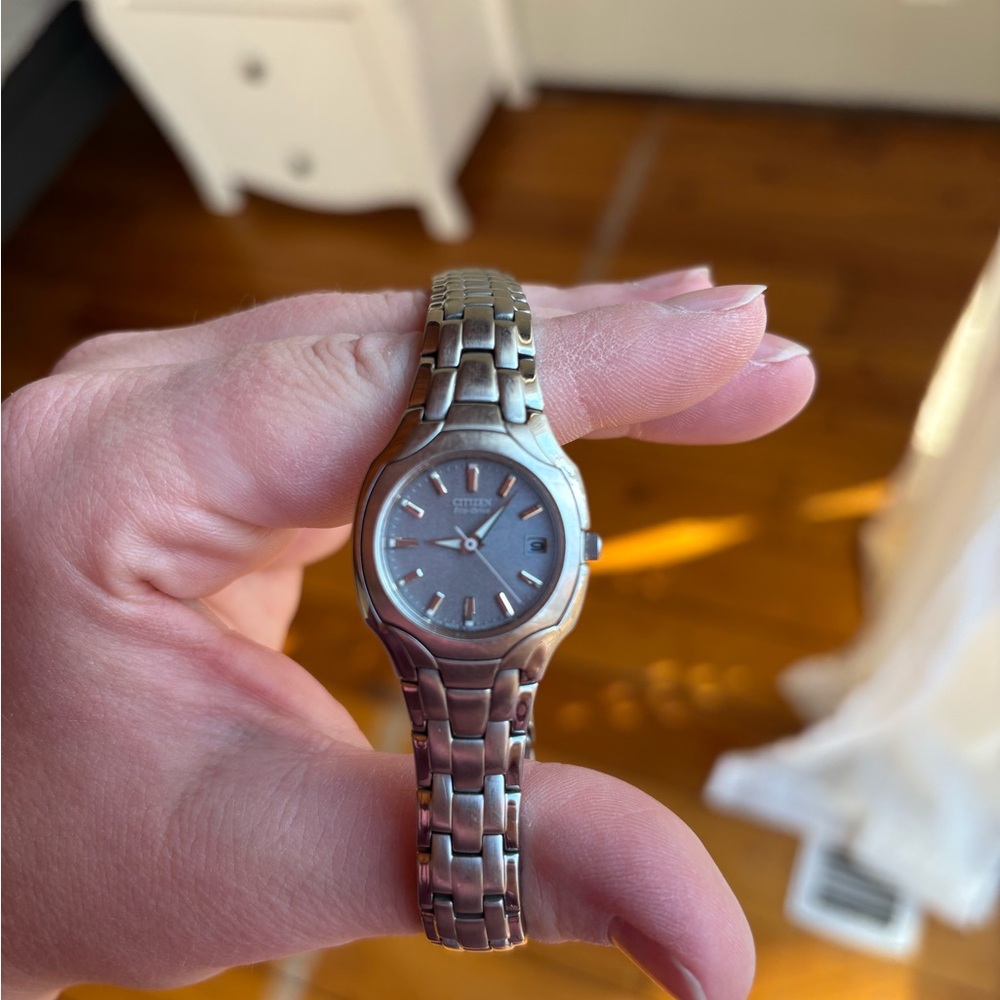 Citizen Eco Drive Women's Watch—purple face, silver metal